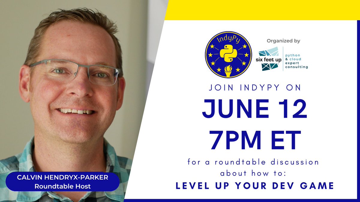 indypy's tweet image. Who’s joining us on Monday at 7pm ET for a roundtable?! 🙌🏻 @calvinhp will lead an interactive discussion about 🚀 Leveling Up Your Dev Game, and you won’t want to miss it.

👉 Register meetup.com/indypy/events/…