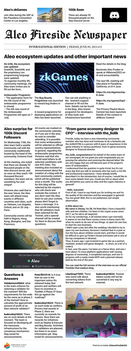 NewsFireSideGG's tweet photo. 📢 Exciting news! 
The latest issue of Aleo Fireside Chat International is already here! Get ready for the most up-to-date updates, frequently asked questions, first-class interviews and much more!🗞️
https://t.co/0JDaB3qpVj🖊️
#AleoFireSideInternational🌎
@AleoHQ💙 https://t.co/MBJ4Mh9PQ8