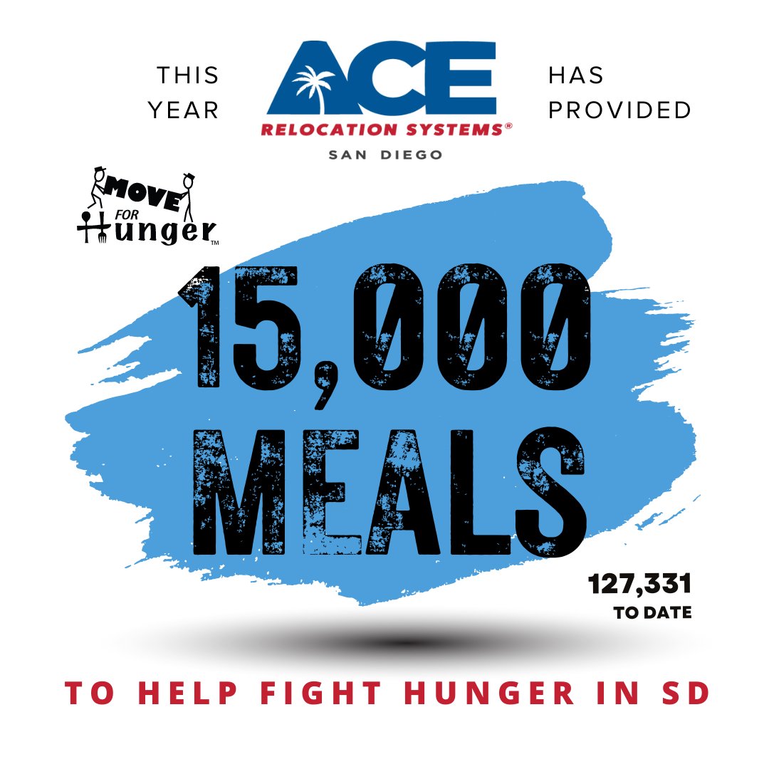 AceRelocation's tweet image. Congratulations to Ace Relocation San Diego for achieving a 15K meal milestone for #moveforhunger this year. Keep up the great work!