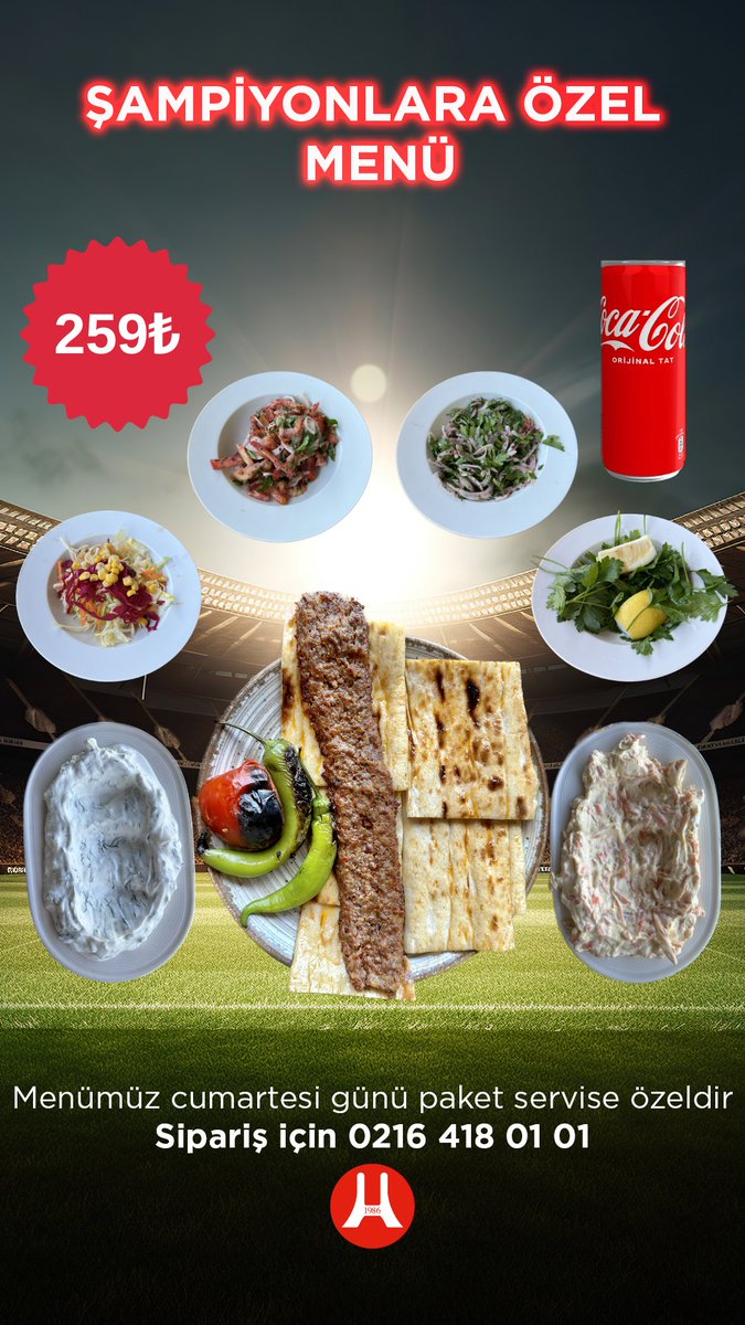 Şampiyonalara özel menü 😎

#şampiyonlarligi #UCLfinal #adanakebap #istanbul #paketservis #koşuyolu #kadıköy