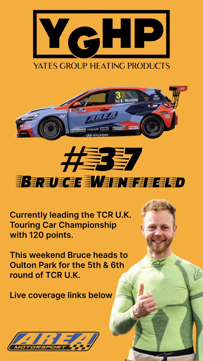YGHP supported Bruce Winfield heads to Oulton Park this weekend in the effort to extend his lead within the TCR U.K. championship. 

Available to watch live from 1.15pm
Saturday. 

Race 1: m.youtube.com/live/IbJzhrcrP…

Race 2: m.youtube.com/live/PXh-WjUBw…