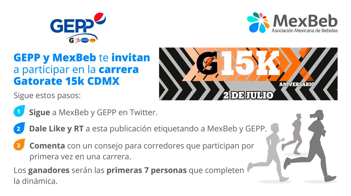 MexBebOficial's tweet photo. ¿Estás preparado? ¡Gana una de las cortesías para la Carrera Gatorade 15k Ciudad de México 2023! 🏃🏽‍♂️

GEPP y MexBeb te invitan a seguir las instrucciones de la dinámica para ganar una de las 7 cortesías 😎👍🏼 https://t.co/0Efi8sCSAB