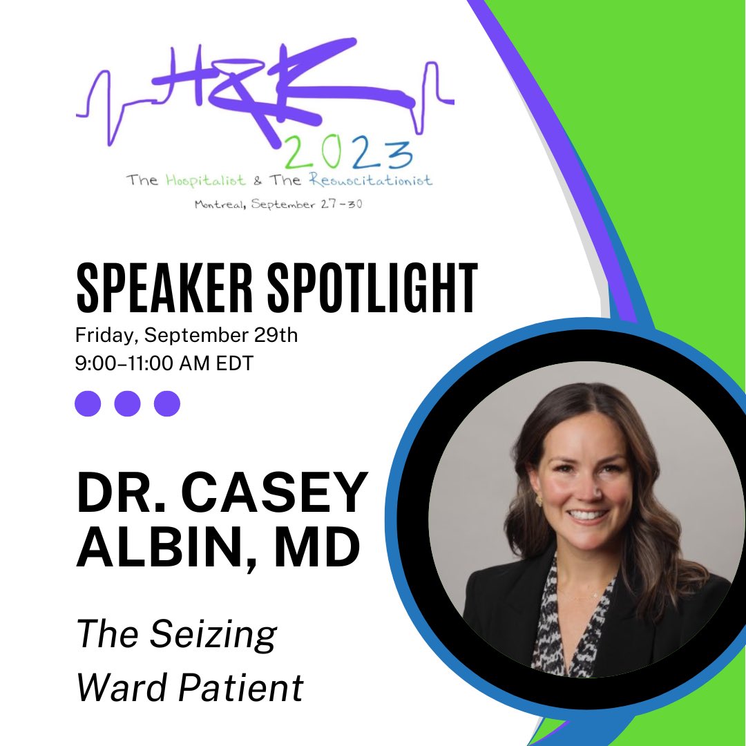 📣 First up on our Speaker Spotlight series is <a href="/caseyalbin/">Casey Albin, MD</a>, Assistant Professor at Emory University School of Medicine in the department of Neurocritical Care. She will be giving a talk on “The Seizing Ward Patient”. hr2023.sched.com/event/1NLKl/th…