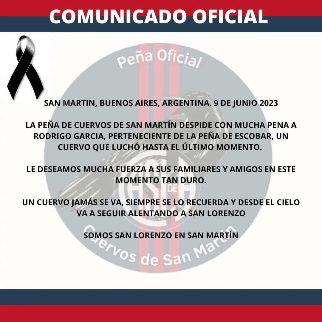 Un cuervo jamás se va, siempre se lo recuerda y desde el cielo va a seguir alentando a San Lorenzo

<a href="/PeniasCASLA/">Dpto. de Peñas CASLA</a>