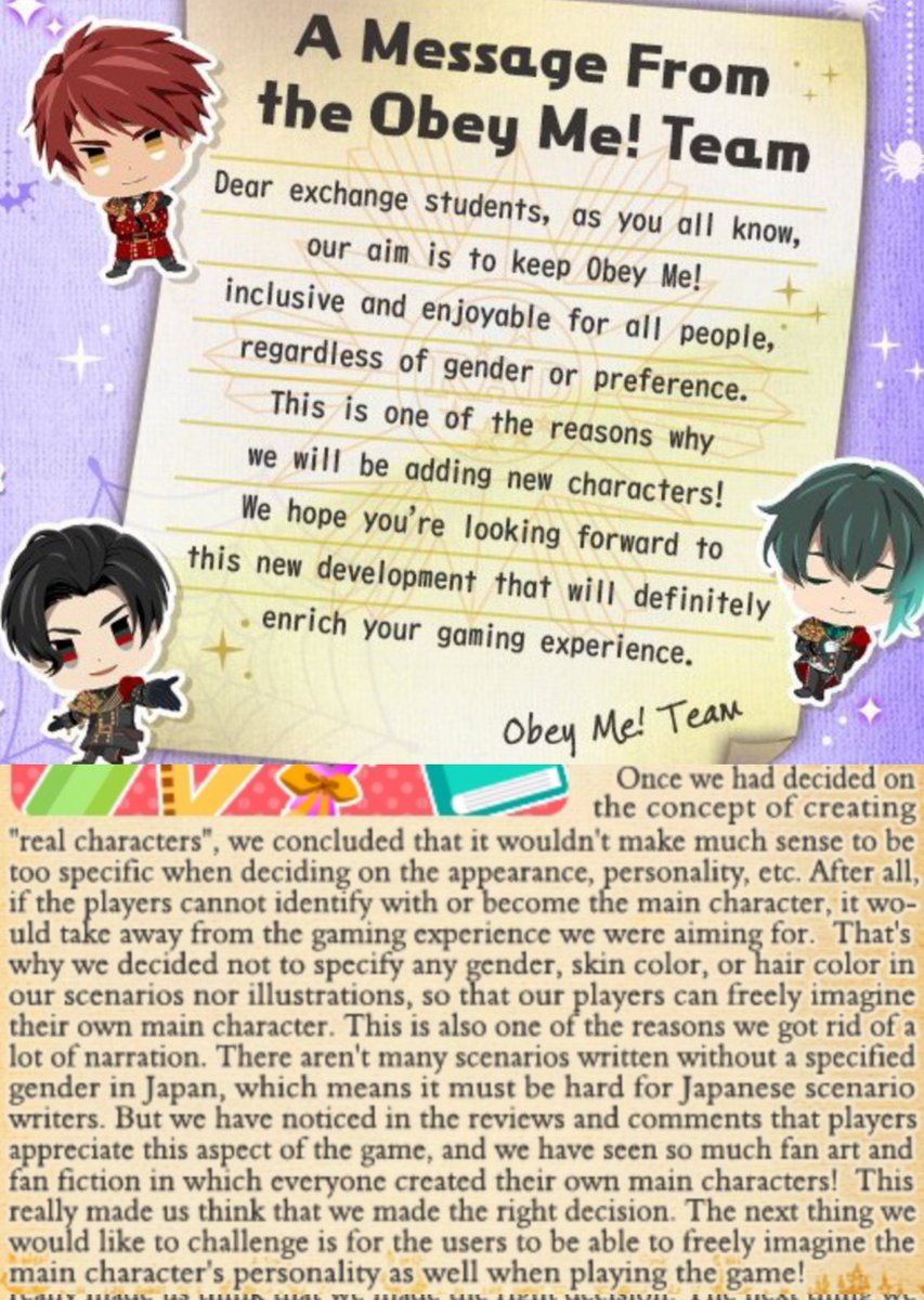 KatboyKirby's tweet photo. It absolutely blows my fucking mind that there are actually real people on this hellsite that play Obey Me but are somehow still homophobic and/or transphobic af

OM is the most outwardly, unapologetically queer "otome" game I've ever seen, are you playing with your eyes closed? https://t.co/SKUh0ROObg