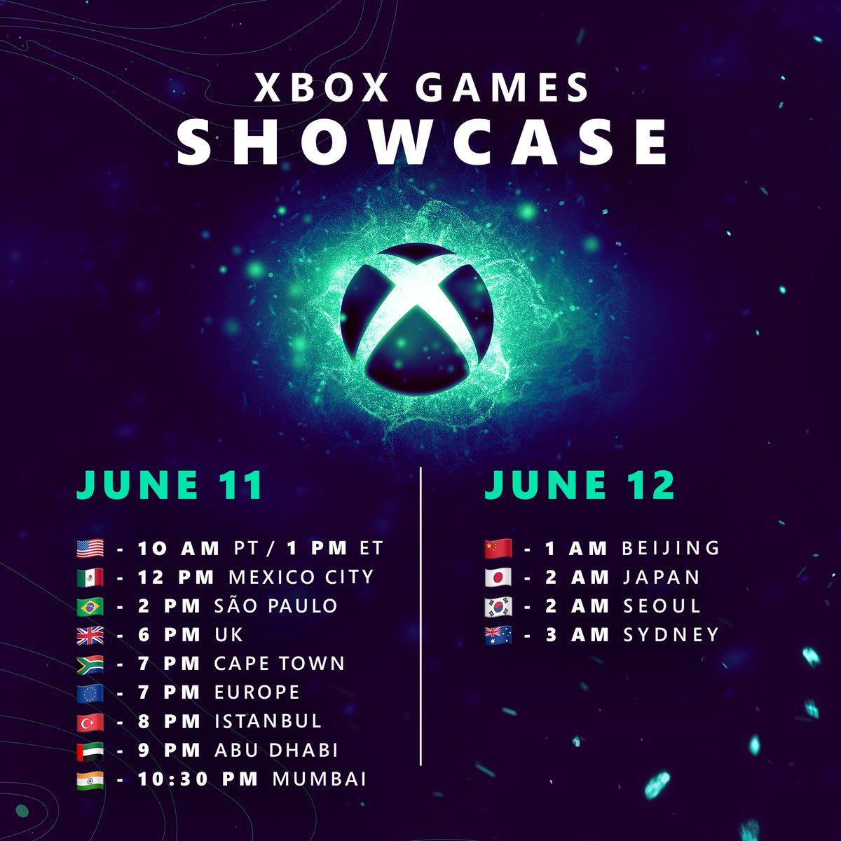 🚨 Xbox Games Showcase followed by Starfield Direct times 🚨

Tune in June 11: xbx.lv/3WXgnzm | #Starfield #XboxShowcase