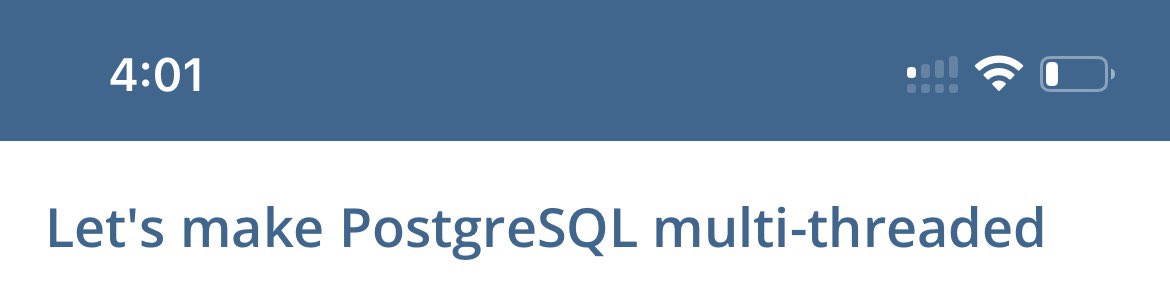 hnasr's tweet image. a discussion to make Postgres multi-threaded has just started few days ago

reading the thread is very interesting seeing experienced individual discussing low level os details.

postgresql.org/message-id/31c…
