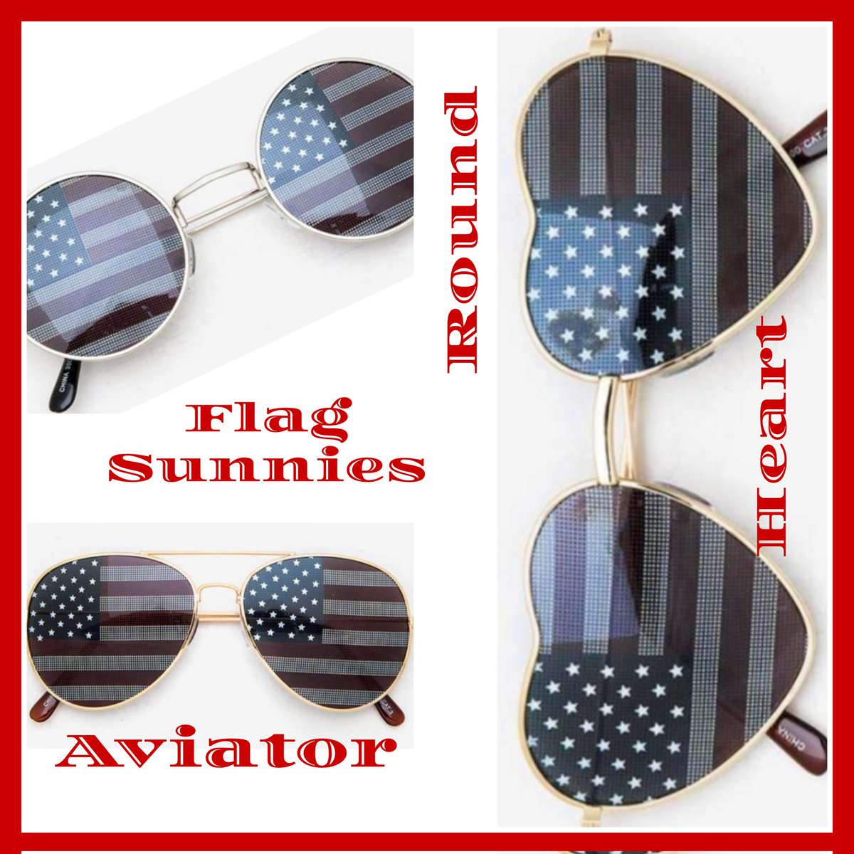 Which style is your favorite?!
❤🤍💙 #sunglasses #sunnies 
#flagsunnies #fourthofjuly #style 
#onlineboutiques #boutique 
#accessories #Fashionista #shop 
#FridayVibes #followfriday #outfit 
#briluvsbags