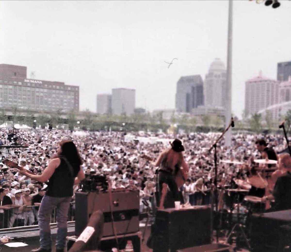 RIP Steve Holmes original Drummer for Dallas Moore Band. Here’s a pic of us opening for @Skynyrd in front of over 111,000 people Louisville, KY 8/7/2001. 
Godspeed Old Friend. Live Forever! #RIP #steveholmes #dallasmooreband #skynyrd #drummer #moderndrummer #godspeed #liveforever