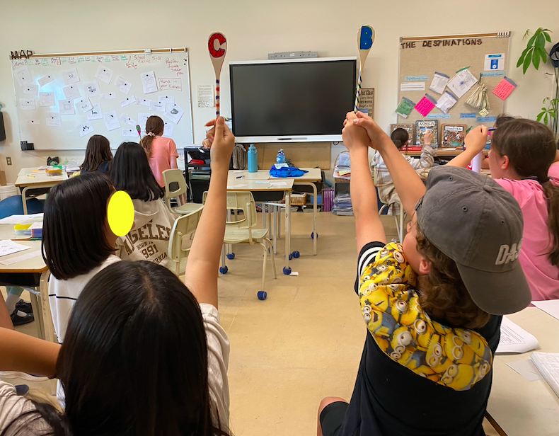 BPSHawks6's tweet photo. Students reviewing our science concepts and building multiple choice writing skills with a spoon game. Many debates were held as they tried to sway their teammates. Winning choices were celebrated with epic cheers! #BPSHawks6 #BPSHawksLearn #WeAreCBE https://t.co/3CEF4o1tWO