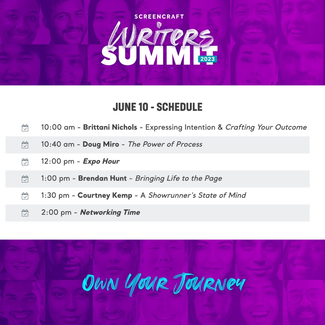 screencrafting's tweet image. Here's the schedule for the #ScreenCraftSummit this weekend. All registered users can rewatch the sessions for free. Times listed in PST.

Spend some time with us this weekend, learning more about your craft and networking with fellow writers. Sign up: bit.ly/3qsGORk
