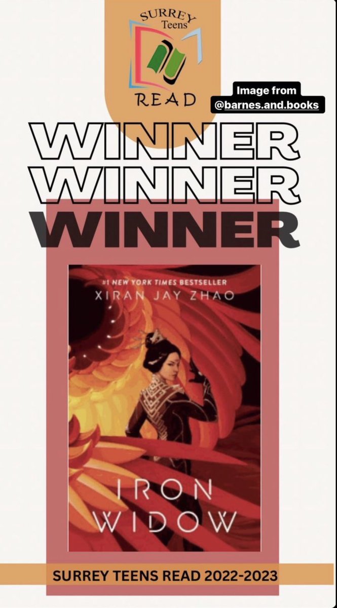 The secondary students in Surrey Schools have chosen their favourite book: Iron  Widow.  Congratulations to @XiranJayZhao for winning the 10th Annual Surrey Teens Read Award! #sd36tl #sd36learn #BCTLA #scifibooks #teenreads