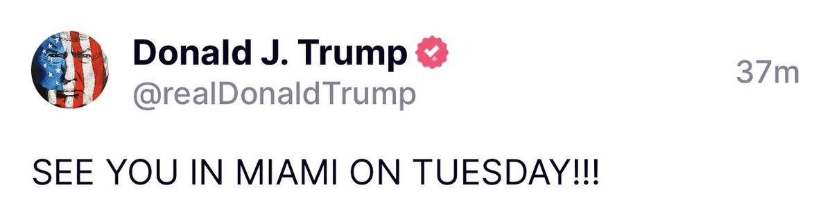 jgalan707's tweet photo. See You there mr. President #MiamiHot @realDonaldTrump https://t.co/L2P4y7VS5t
