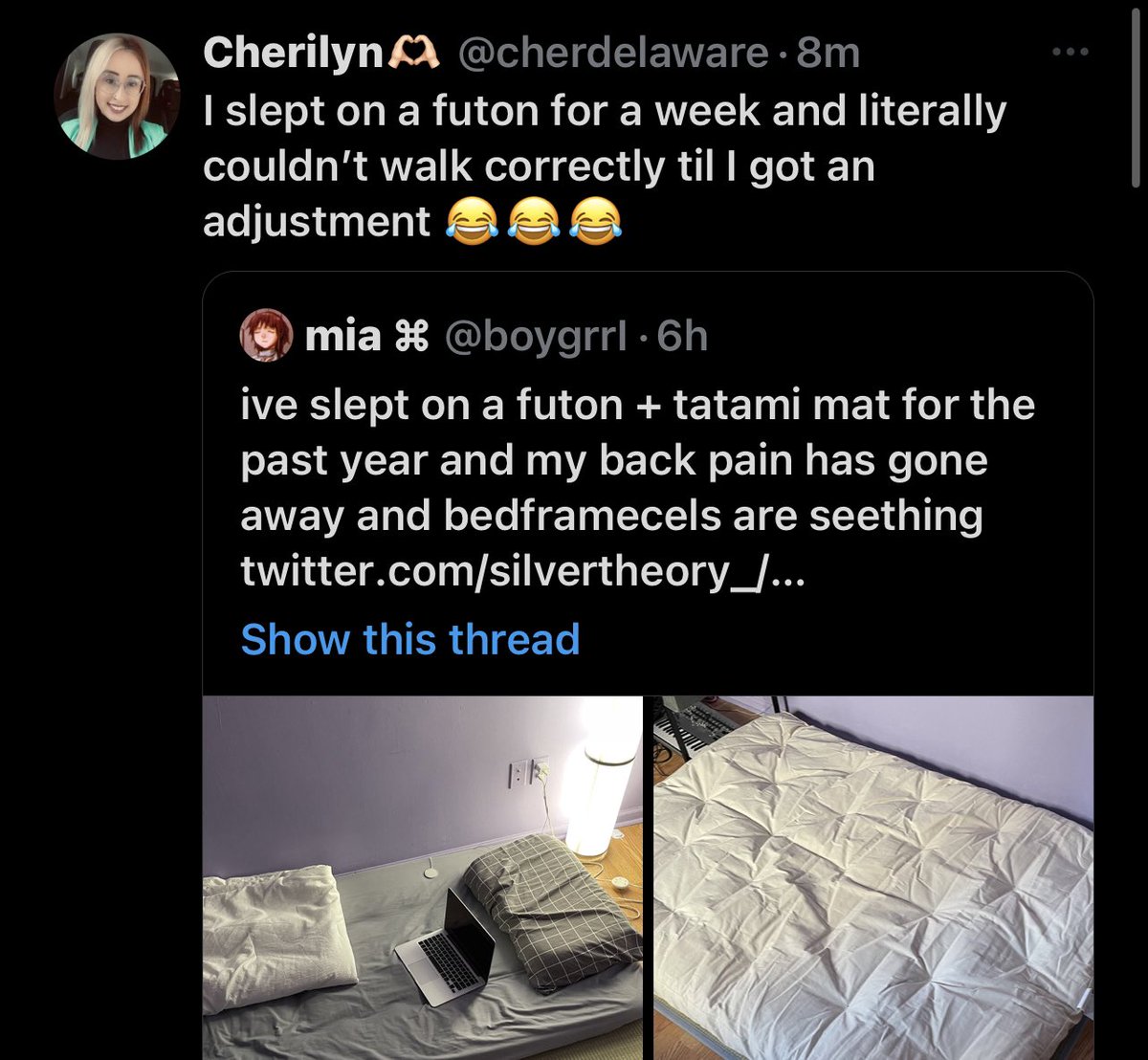 lol. of course its a soySpine chiropractor Fan telling me their back hurt afteer sleeping on a futon