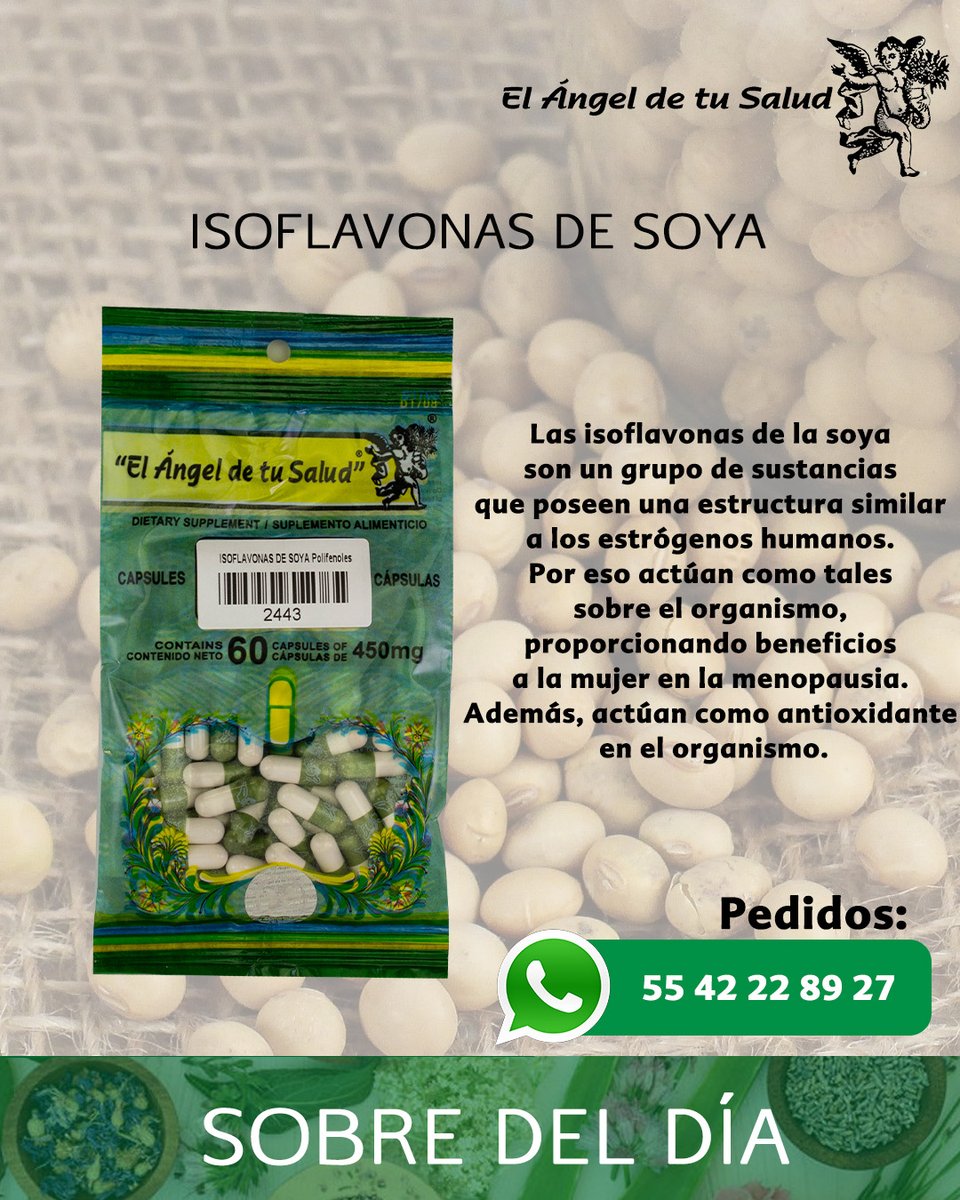 Lavoz_delangel's tweet photo. Las ##ISOFLAVONAS son totalmente benéficas
para la salud de la 📷 en su etapa del #climaterio.
Pedidos a domicilio 📷 55 4222 8927
#HojasRaicesyTallos #MenopausiaenlaMujer #soya #hormonas #Periododelclimaterio https://t.co/rFP5y6Y7zM