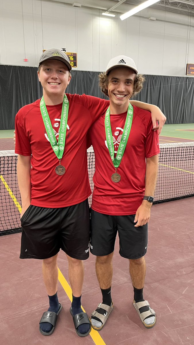 Consolation Doubles Champs! 
Sean Oslund and Zack Chaffey. In State Tennis Doubles tournament, lost the first match and went on to won the next three matches against Duluth East, Alexandria, and Washburn. 
#rollcougs