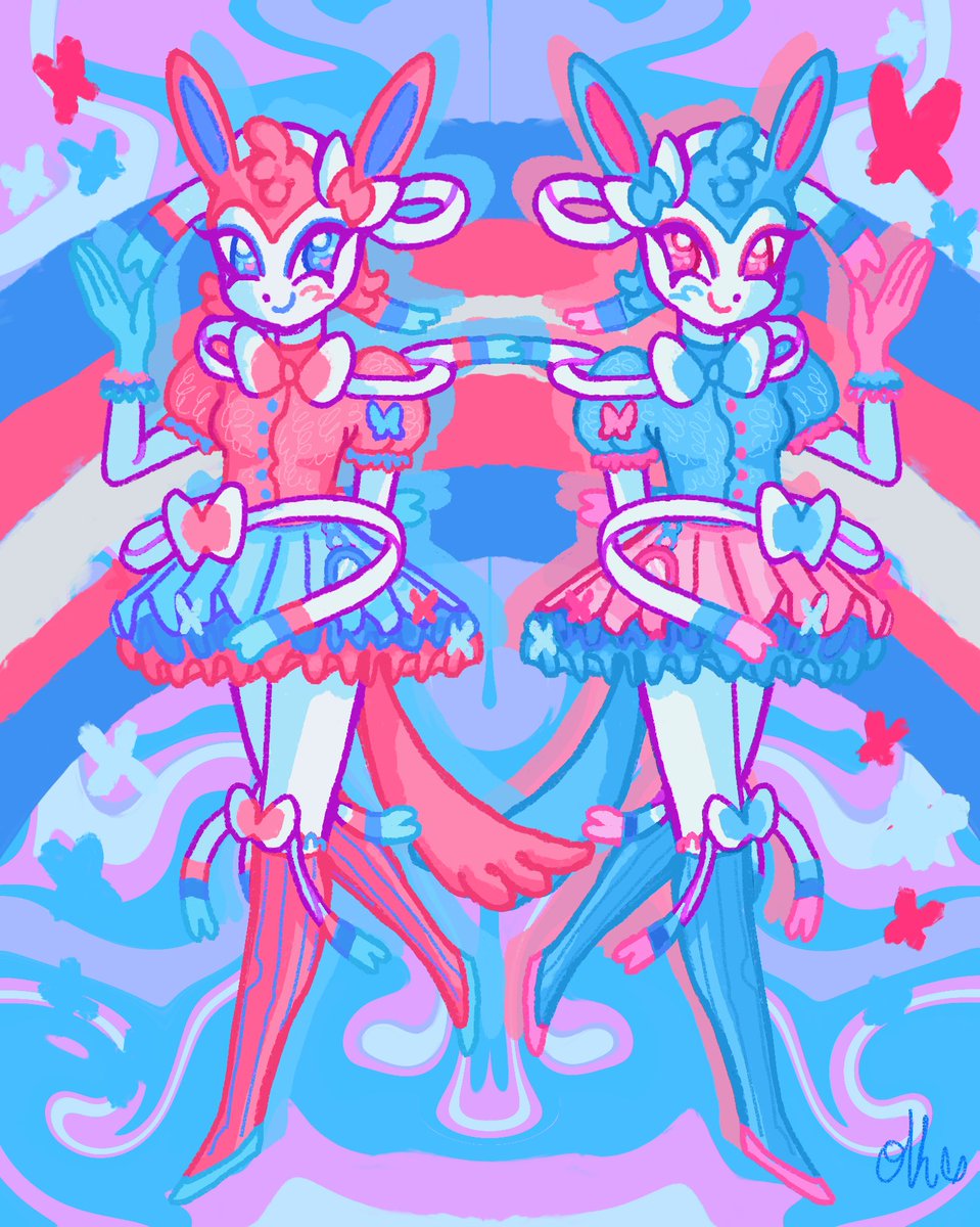 Sylveon and shiny Sylveon for #Pride2023 happy gay month everyone, thinking of doing prints if interested 😊💕