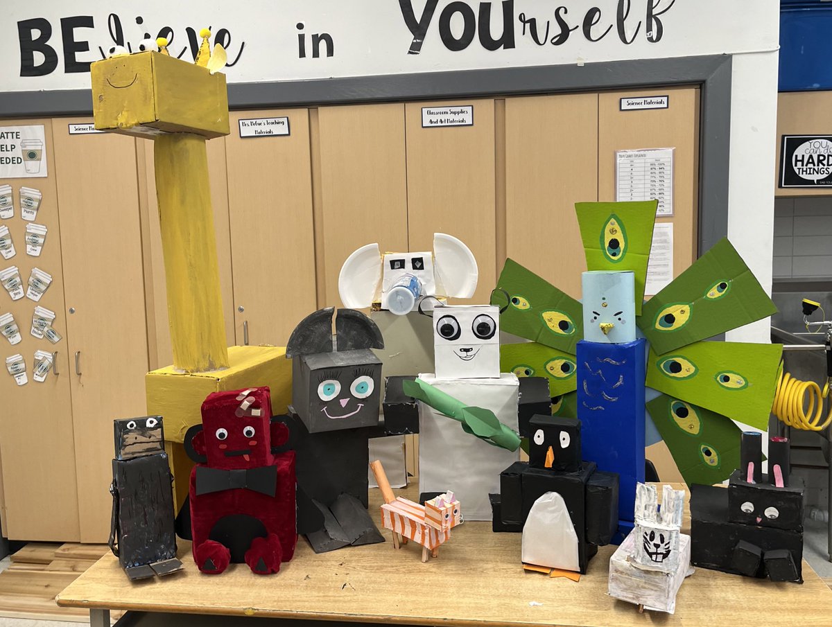 missrmccue's tweet photo. Some amazing 3D animal creations by 8A! Students reviewed volume and surface area of various 3D shapes @MtAlbion_HWDSB https://t.co/Vswh2BxJtr
