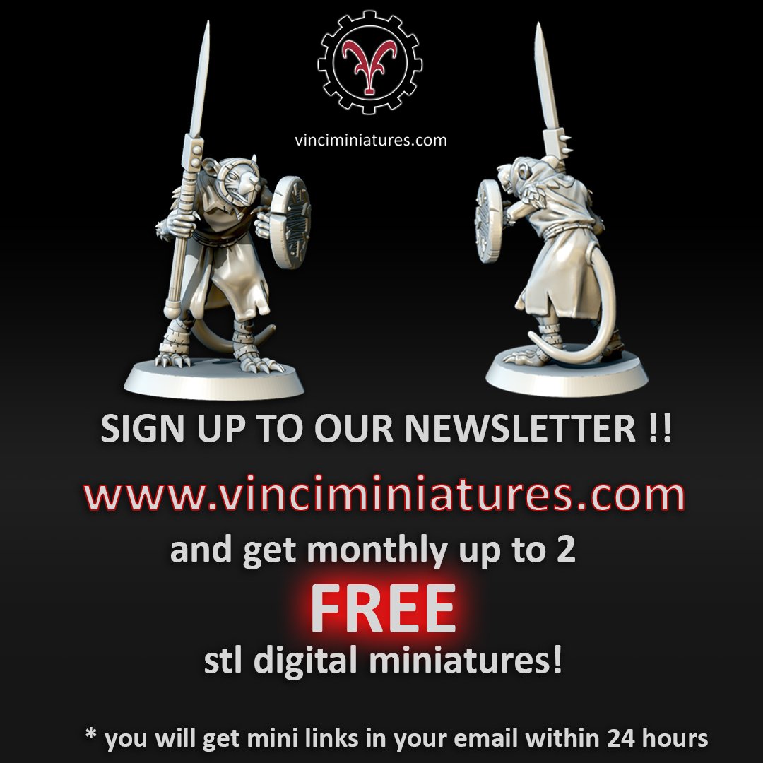 vinciminiatures's tweet photo. Get totally FREE up to 2 digital minis every month subscribing to our newsletter. Please share to spread the word around 😘
#skaven #patreon #myminifactory #tribes #discounts #free #miniatures #warhammer #warhammerfantasy #theninthage #t9a #the9thage #skaventide https://t.co/bGr7Rw56Nv
