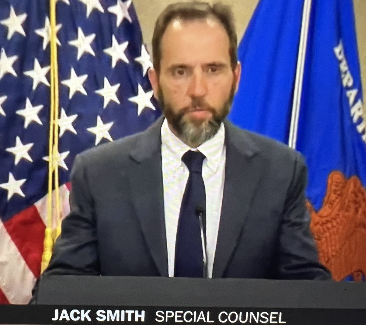 funder's tweet image. WHOA—Special Counsel Jack Smith speaking now.

“We have one set of laws in this country, and they apply to everyone.”