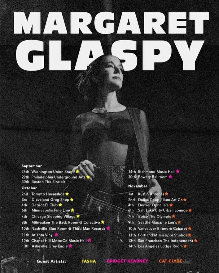 So excited to include @wowtashawow, @CatClyde, and my nearest and dearest friend @bridgetkmusic on this upcoming tour🖤 These shows will be one for the 📚 Tickets: margaretglaspy.com/tour