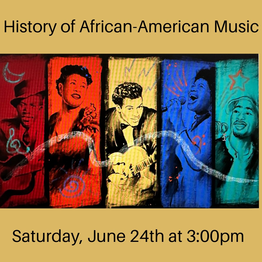 Ruth Keeler Memorial Library (@keelerlibrary) on Twitter photo History of African-American Music
Saturday, June 24th at 3:00 pm
A Musical presentation of the roots of African American music and how it has evolved.
This program is free, open to all, and requires no registration. It will be outside, weather permitting.
#northsalemny 
#RKMLi History of African-American Music
Saturday, June 24th at 3:00 pm
A Musical presentation of the roots of African American music and how it has evolved.
This program is free, open to all, and requires no registration. It will be outside, weather permitting.
#northsalemny 
#RKMLi