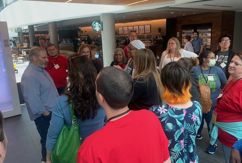 ColsCitySchools's tweet photo. Holographic projectors, robots, and innovation galore! Our teachers ended week one of our #STEAMRISING PD institute exploring and learning at the #JPMorganChase HQ. We can’t wait to see how these experiences transform their classrooms! #OurCCS https://t.co/RcQ1gPMthL