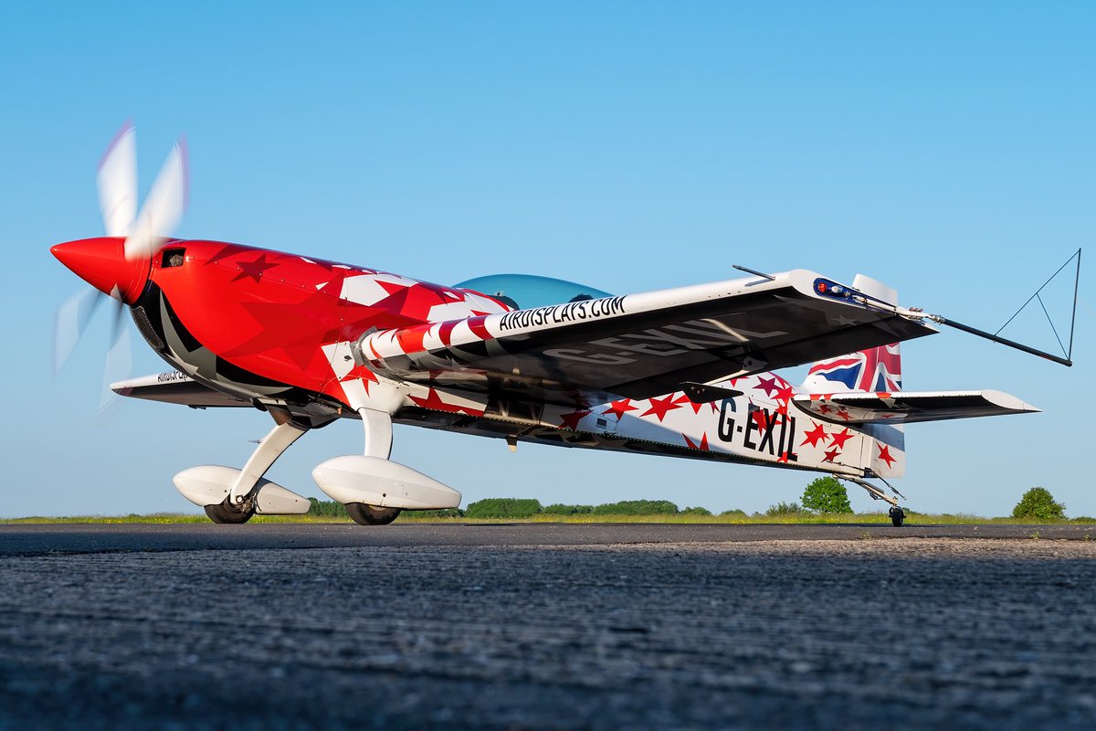 KM_Aviation's tweet photo. An Air Displays Extra 300S G-EXIL about to taxi at Leicester after displaying over the Midlands Air Festival #Avgeek #Aviation #Photo #Photography #Planespotting #Extra300 https://t.co/NMoUleZVyA