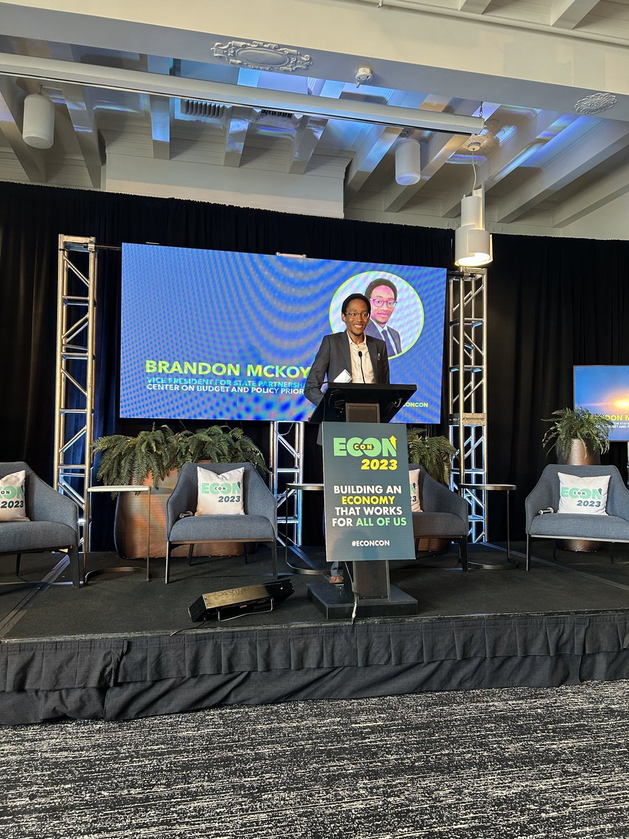 EconCon2023's tweet image. Coming up: @Brandon_McKoy, VP for State Partnerships @CenterOnBudget, will introduce our final keynote speaker of #EconCon 2023, @DorothyABrown!