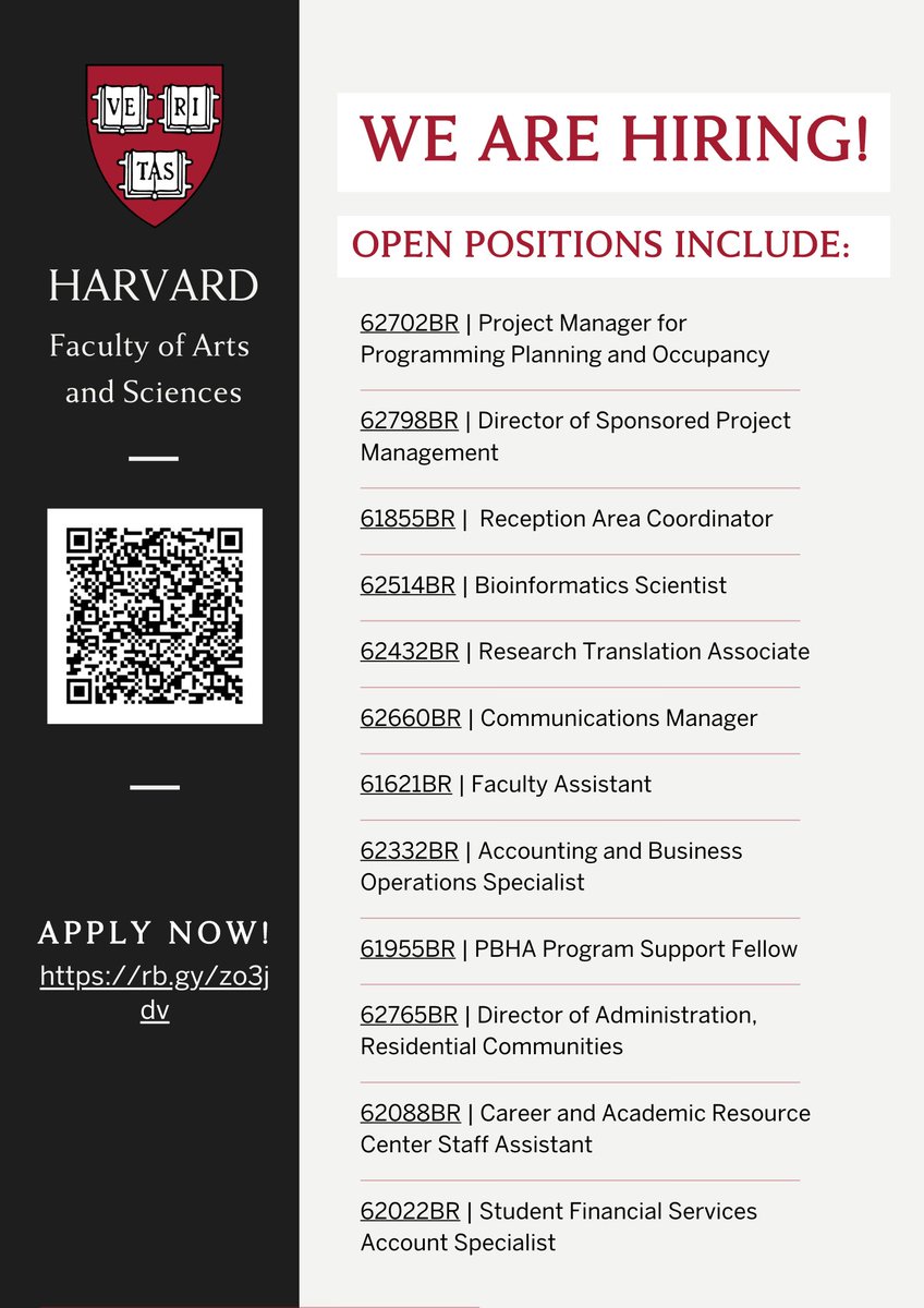 HarvardFASJobs's tweet photo. we're hiring! https://t.co/T3LSGUWPIA