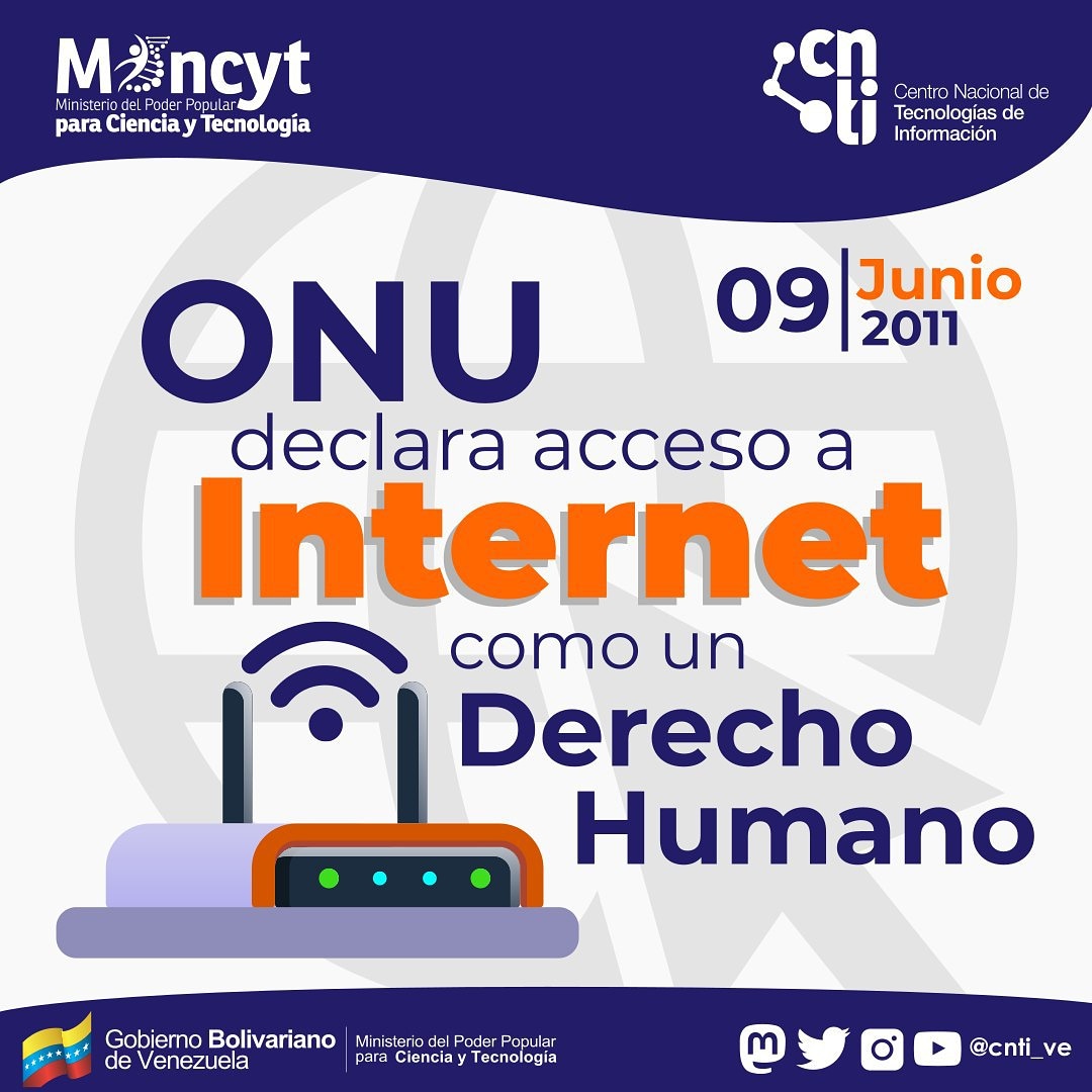 CNTI_VE's tweet photo. #SabiasQue

Un día como hoy #9Jun del año 2011 la Organización de las Naciones Unidas declara el acceso a internet como un derecho humano 👨🏾‍💻👩🏻‍💻

La ONU considera el internet un derecho universal que favorece el crecimiento y progreso de una sociedad y los ciudadanos que la forman. https://t.co/0vqlTaMGTM