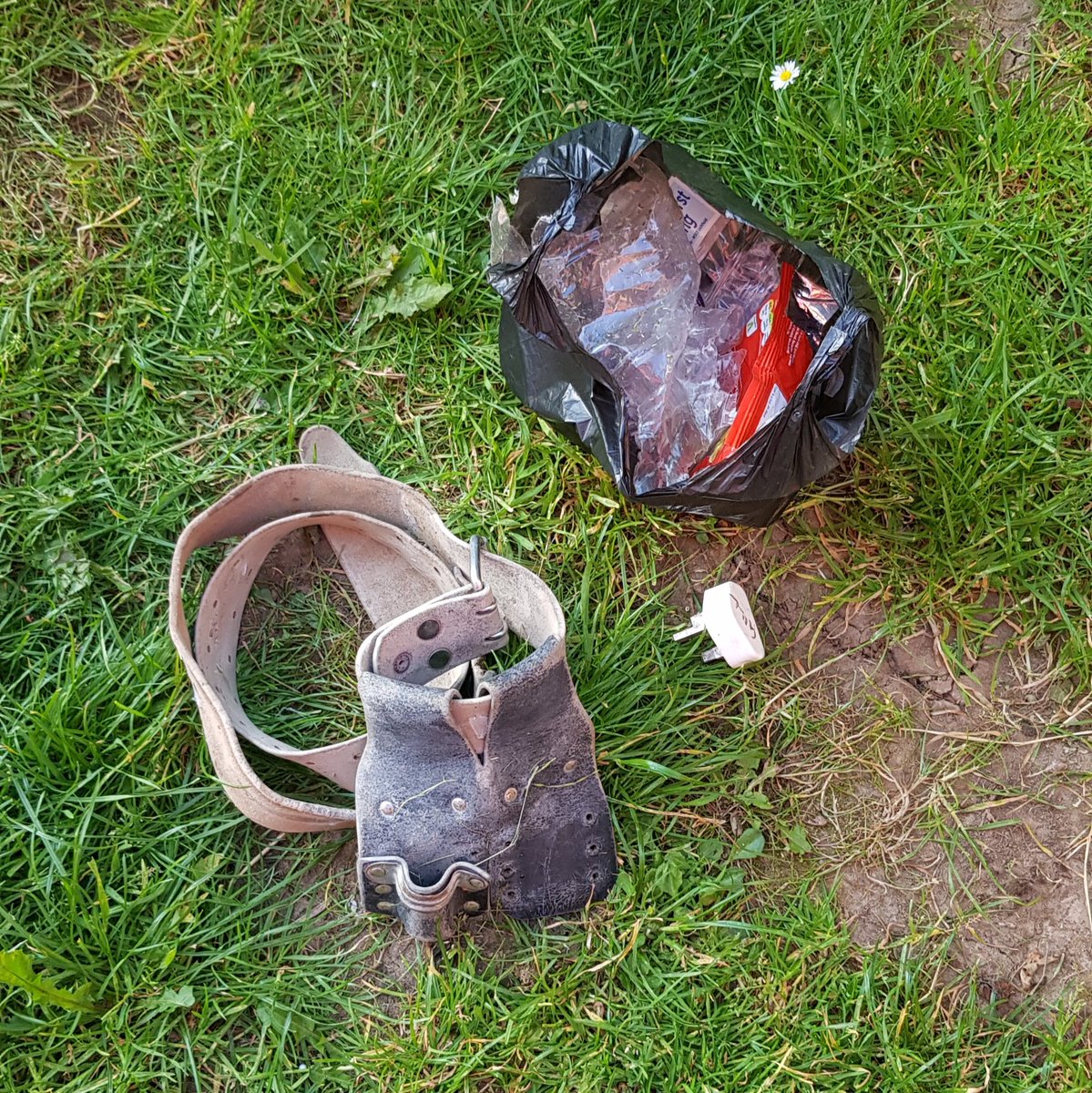 BBullrushes's tweet photo. 🌤 &amp; #DownloadFestival 🎸 in the background on our walk. Picked the usual cans &amp; plastic litter &amp; @UnlovedGloves.  #strangestfinds were a plug in the swale &amp; a toolbelt in the hedge. @CornishSpliced @2minuteHQ @pawsonplastic @LitterReporting @plastic_busters #lovewhereyoulive https://t.co/TgxcMPJkgp