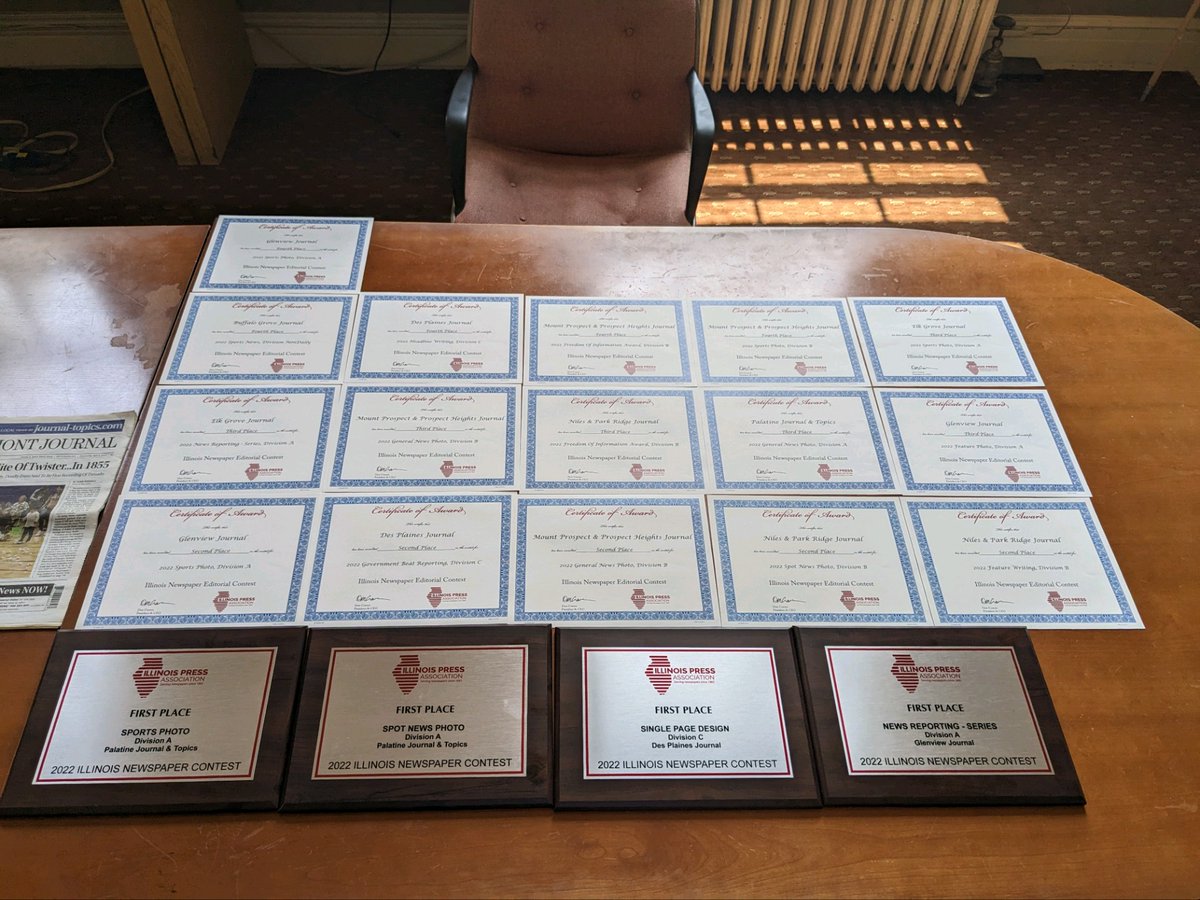 t_robb1's tweet image. @JournalTopics Newspapers brought home 20 awards from the Illinois Press Association Awards yesterday, including 4 - 1st place awards. 
@JT_Scanner @NilesJournal @ElkGroveJournal @JournalGV @Dion_JTsports @IllinoisPress1