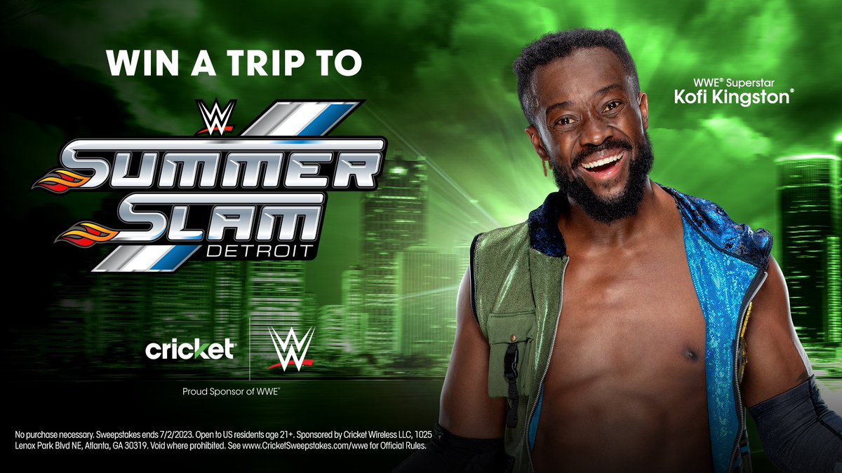 My friends at @‌CricketNation want to fly you to Detroit for SummerSlam! Enter for your chance to win tickets for SummerSlam, airfare, 2-night hotel stay, smartphone with one year of Cricket service, and more! @‌CricketNation 

cricketsweepstakes.com/wwe 
 #CricketSponsored