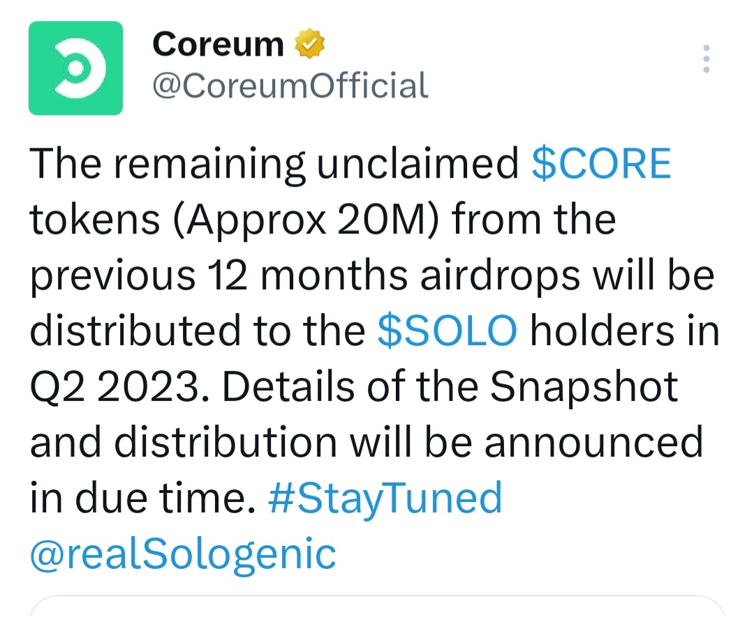 @CoreumOfficial Great news. Also can you confirm if the final airdrop for solo holders will be happening this month as stated