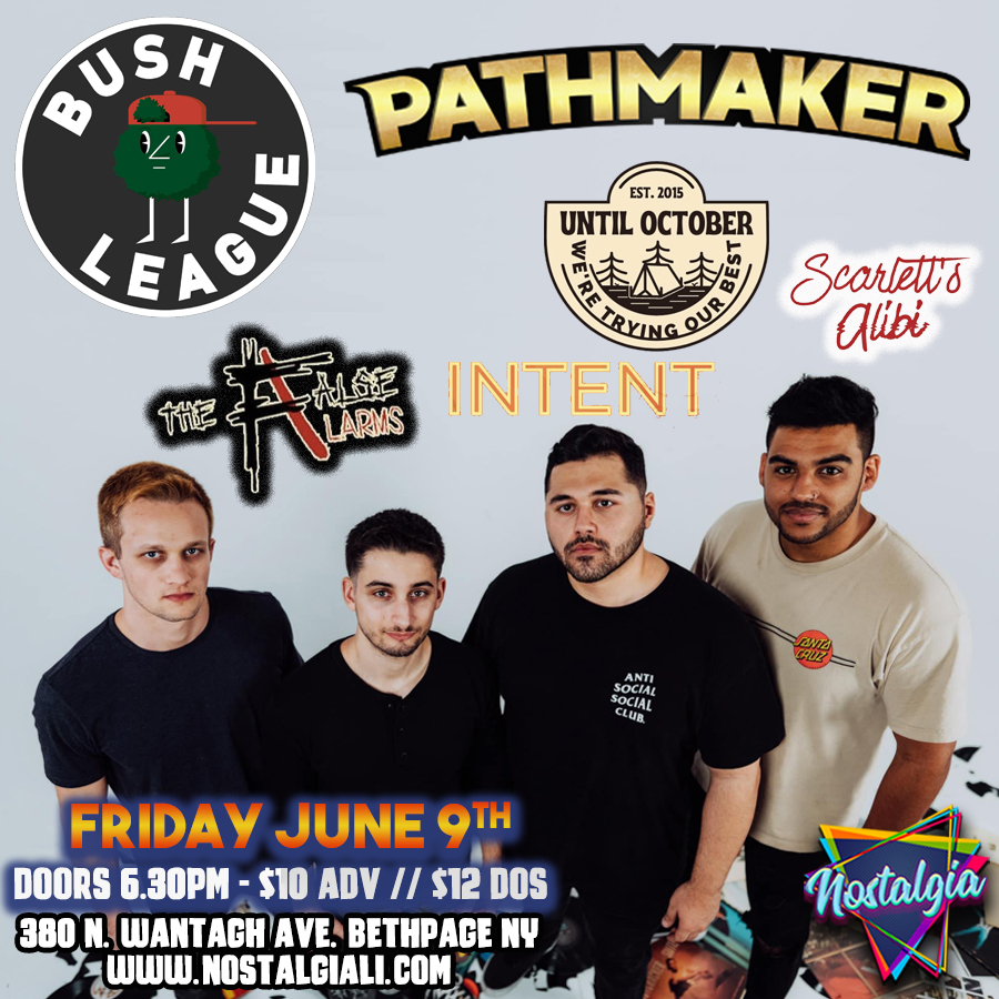 NostalgiaBarLI's tweet photo. TONIGHT!!
@BushLeagueNJ w/ @PathmakerBand @UntilOctoberNY, Intent, The False Alarms &amp; Scarlett’s Alibi.  
Doors open 6:30PM! $10 ADV // $12 DOS  
Venmo @nostalgiabarli, grab tix at the door or online here: https://t.co/vuFwUEI0dr https://t.co/NSMimZ4o3m