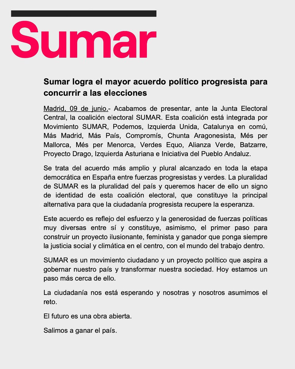 Alcanzamos el mayor acuerdo político progresista para concurrir a las elecciones. 

¡Salimos a ganar el país! 🙌