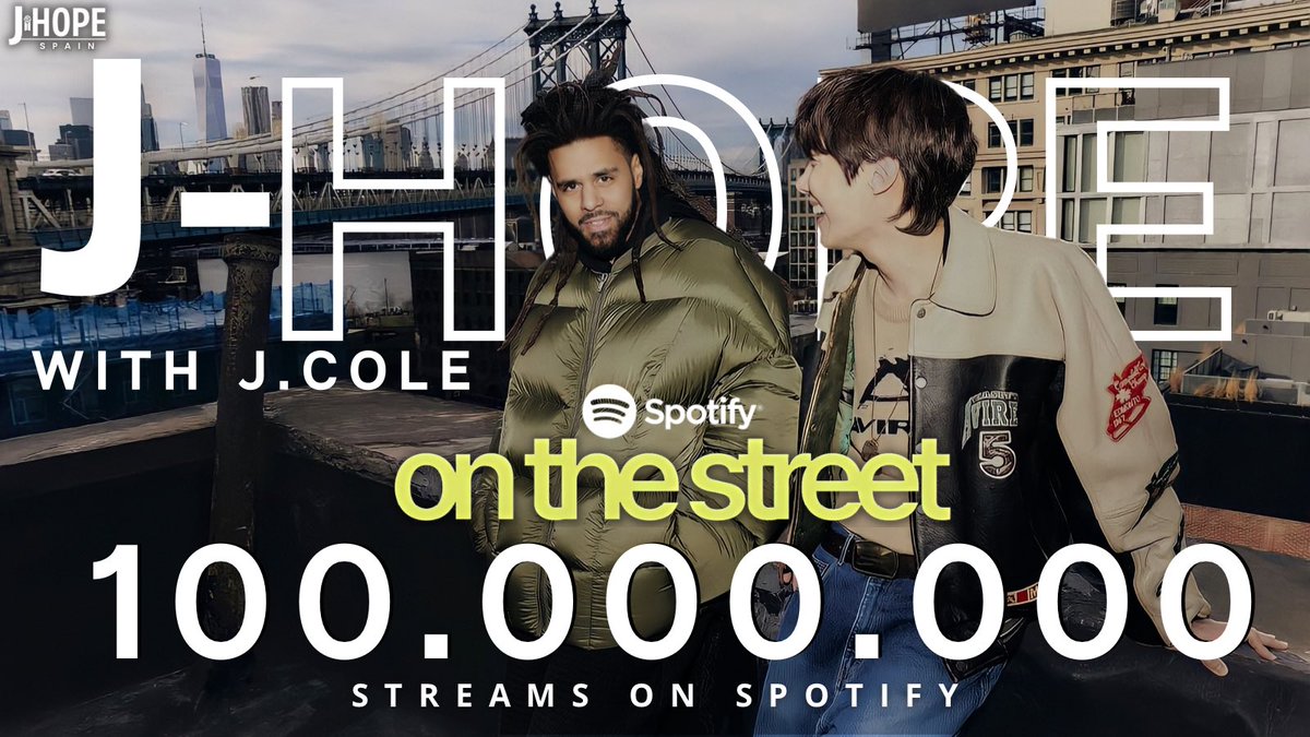 📊[INFO] On the street de #jhope (with J.Cole)' ha superado las 100M de reproducciones en Spotify 

🔗 open.spotify.com/track/5wxYxygy…

#OTS100M
#온더스트리트1억스밍축하해
ON THE STREET 100M
