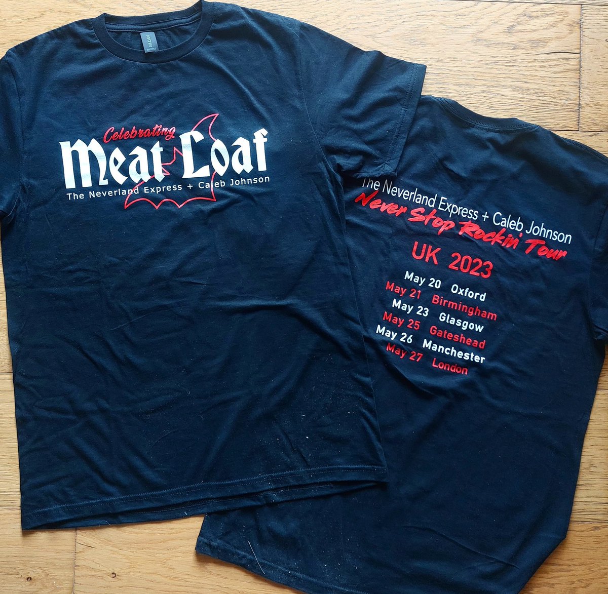 We have a VERY LlMITED number of Small and Medium tour tshirts available - email celebratingmeatloaf@gmail.com for details!  #meatloaf #calebjohnson #batoutofhell #jimsteinman #merch #tshirts #FridayVibes