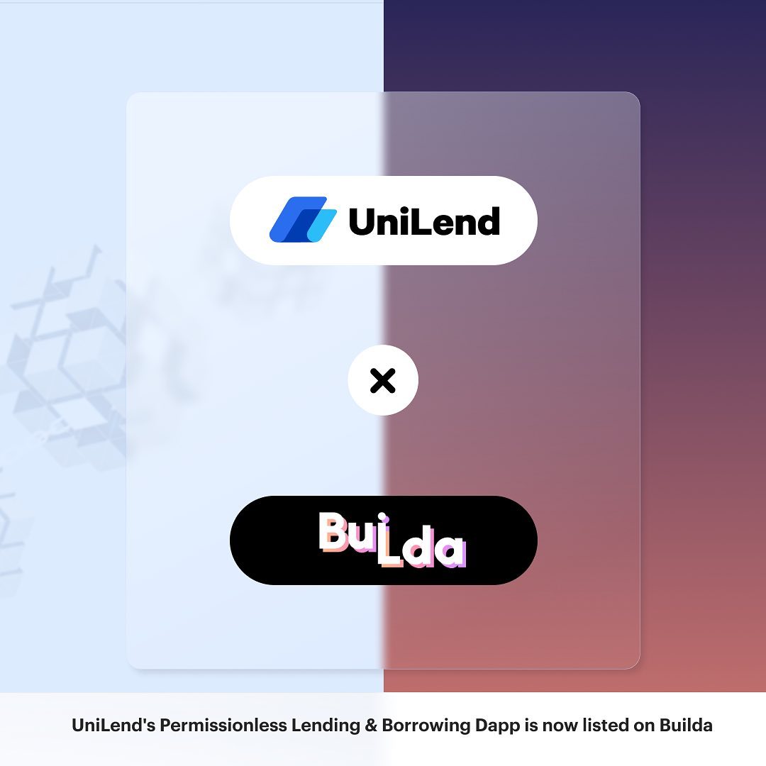 UniLend's Permissionless Dapp is now listed on Builda🎉

🛠️ Builda serves as a platform dedicated to Web3 Builders and Enthusiasts. Discover tomorrow’s leading crypto-related projects today!