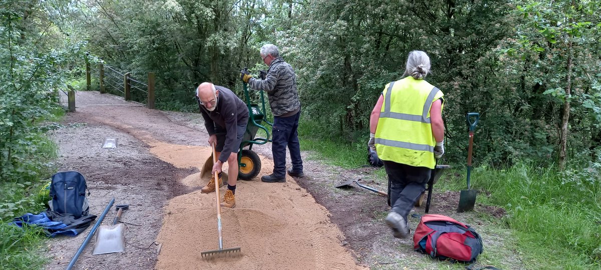 Great work from the @TCVtweets volunteers at Swadlincote Woodlands improving footpaths and building raised beds. (Reusing old fence posts) #loveparks @SDDC @RoslistonEnvEd
