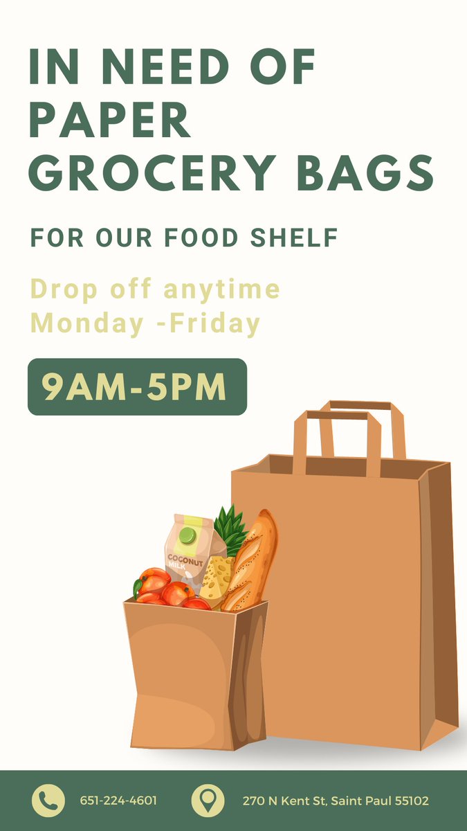 Our Food Shelf is in need of paper grocery bags. If you have any to donate, they can be dropped off anytime Monday - Friday, 9AM - 5PM.