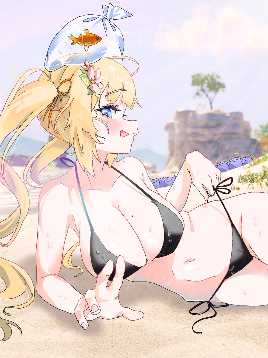 Ame bikini twin-tail Bottom text