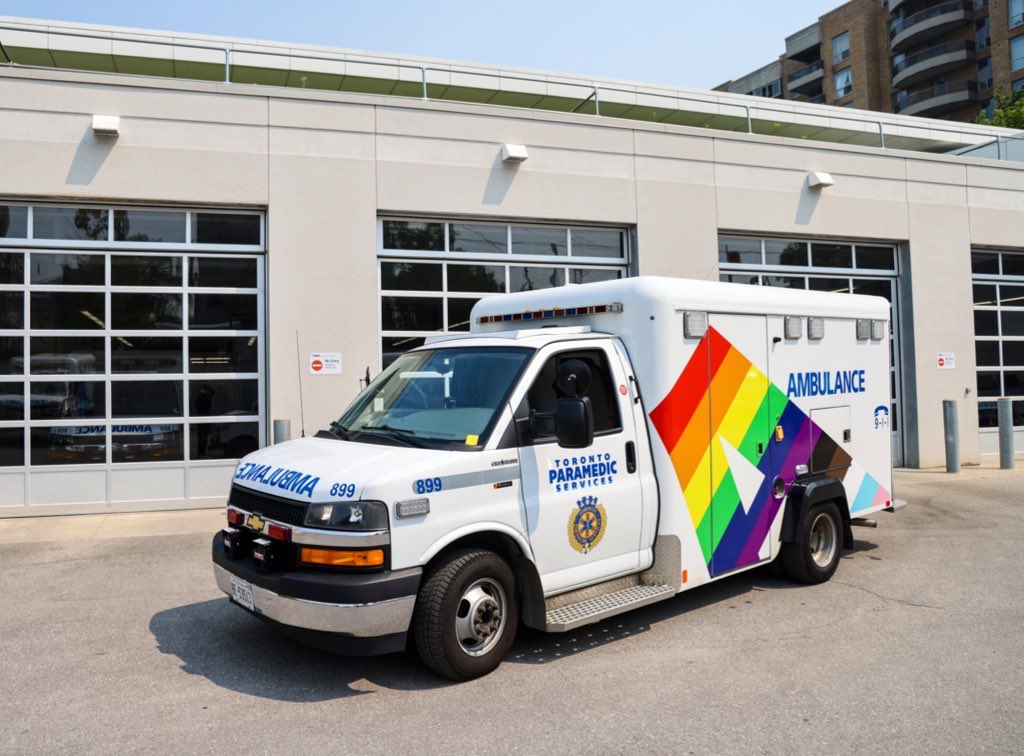 TorontoMedics's tweet photo. #HappyPrideMonth, everyone! 🌈 Keep an eye out for @TorontoMedics’ Pride Month ambulance in the community, and at the Pride Parade later this month. 

Don’t forget to snap a pic 📸 and post with the hashtag #ParamedicsWithPride when you see this special vehicle throughout June. https://t.co/lBhEp2qA0l