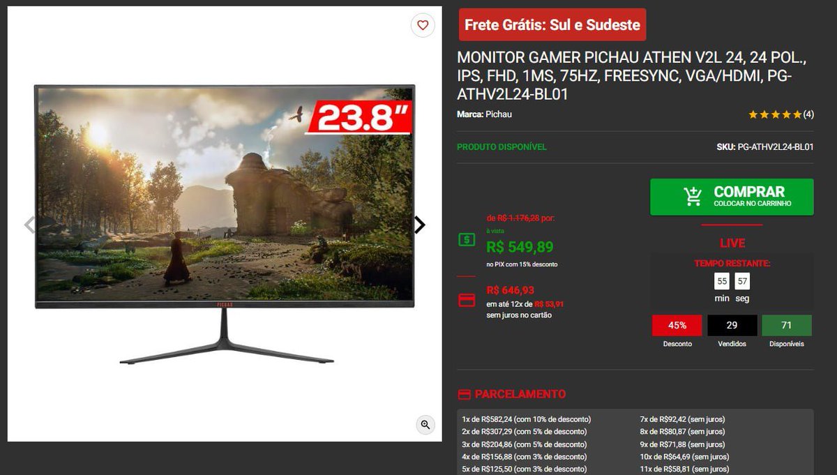 LinksBR on Twitter "MONITOR GAMER PICHAU ATHEN V2L 24, 24 POL., IPS