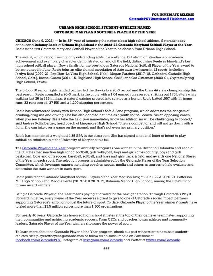 UHS_Softball (@urbanahawkssb) on Twitter photo Congratulations to <a href="/DelaneyReefe/">delaney reefe</a> for being awarded MD Gatorade Softball Player of the Year!!!
We could not be more proud of you! playeroftheyear.gatorade.com/winner/delaney…
<a href="/gatoradepoy/">Ben Rohrbech</a> Congratulations to <a href="/DelaneyReefe/">delaney reefe</a> for being awarded MD Gatorade Softball Player of the Year!!!
We could not be more proud of you! playeroftheyear.gatorade.com/winner/delaney…
<a href="/gatoradepoy/">Ben Rohrbech</a>