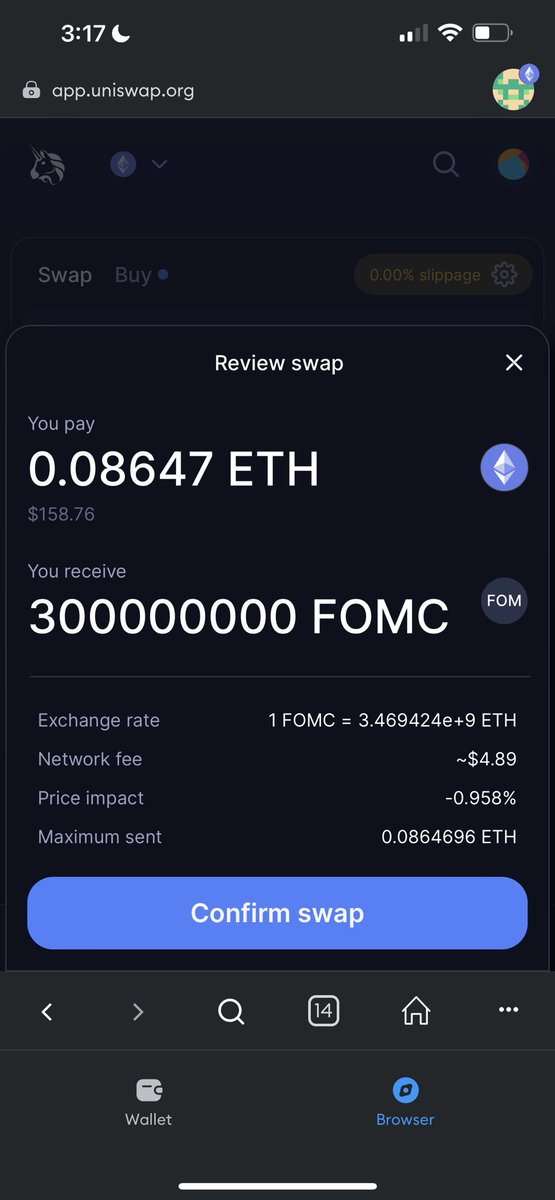 Aped a bag of $FOMC - <a href="/Fomc_Money/">FOMC</a>

You can literally bet on the result of the #FOMC meetings, lol, amazing.

Network: #ETHEREUM
Exchange: <a href="/Uniswap/">Uniswap Labs 🦄</a>
Slippage: I bought with 0% on Uni but some coins came out of the total
Gas: $9

Chart: dexscreener.com/ethereum/0x77f…

$ETH #ETH #gamblefi