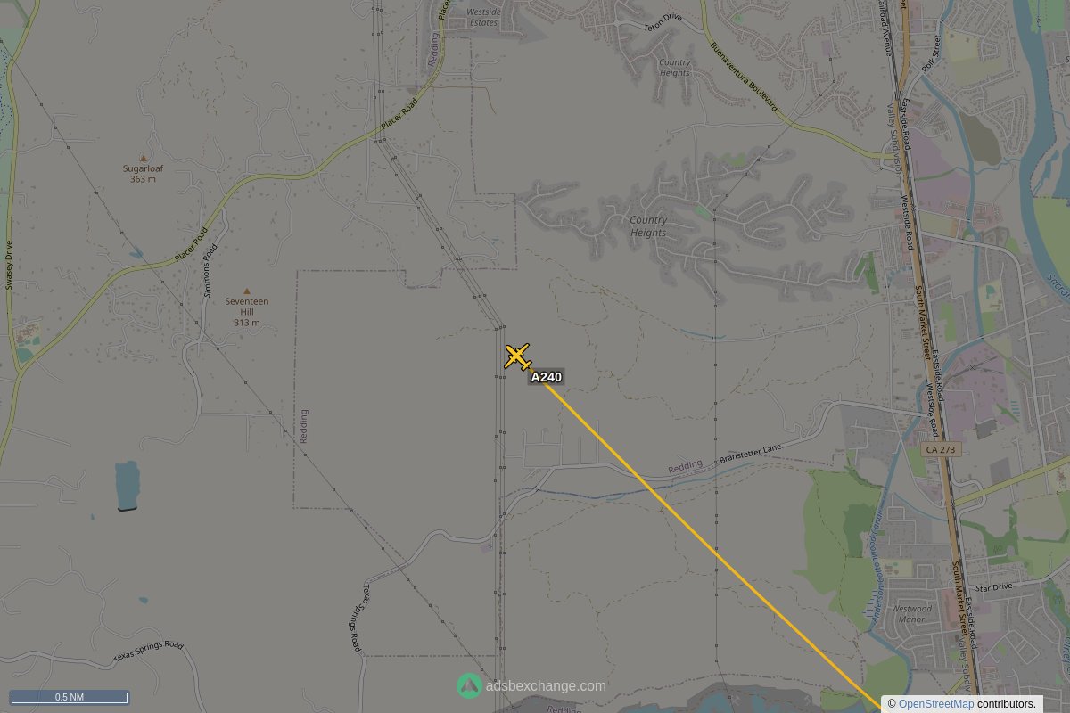 ffoverhead's tweet image. CalFire #N421DF callsign #A240 (a V10) was spotted near Shasta County, CA at approx 19:37 UTC squawking 1255 globe.adsbexchange.com/?icao=a4ffa7&amp;amp;z… #CalFire