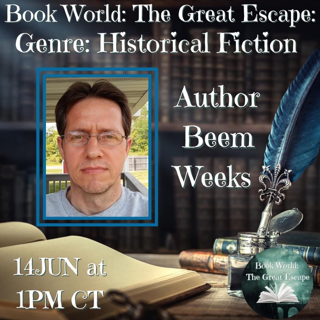 WED on Book World: The Great Escape at 1PM CT, we get to chat with multi-genre #author Beem Weeks! We will be focusing on #historicalfiction. 
C.J.’s #YouTube: youtube.com/c/CJPeterson 
Mike’s #youtubechannel: youtube.com/c/MichaelScott… 
#Fb: facebook.com/groups/bookwor… 
Beem Weeks: