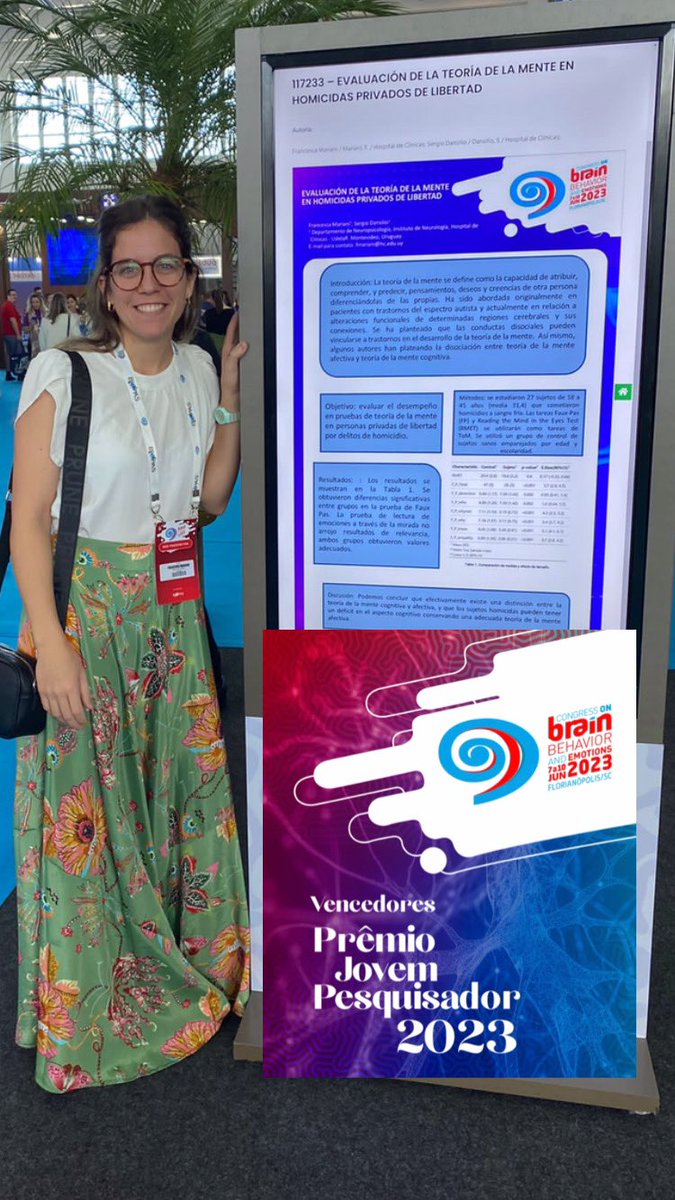 Happy to have been able to show our work on theory of mind in inmates. Thanks to @congressbrain for the recognition and @IsmaelLCalandri for the team work #congressobrain #premiojovenpesquisador #theoryofmind
